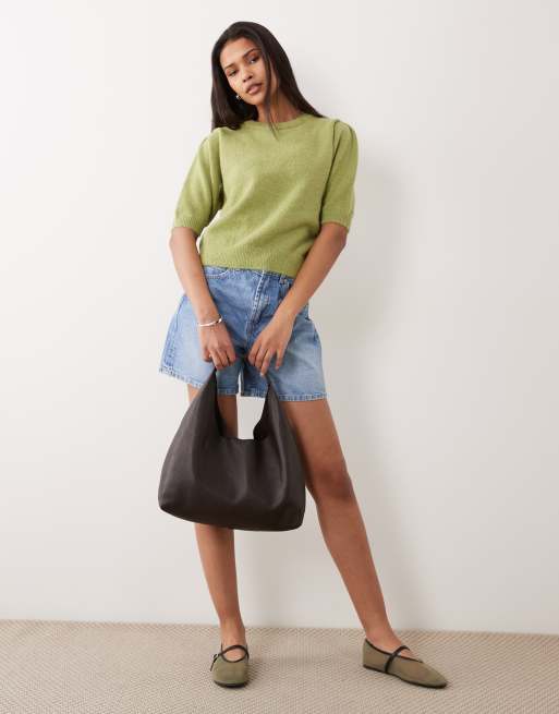 ASOS DESIGN - Pistaciegrøn kortærmet striktop med indsyet talje, 2 af 4