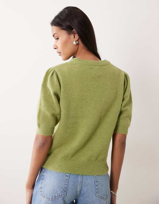 ASOS DESIGN - Pistaciegrøn kortærmet striktop med indsyet talje, 4 af 4