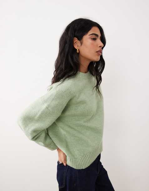 ASOS DESIGN - Pistaciegrøn oversized striktrøje med rund hals og buet kant - view 1