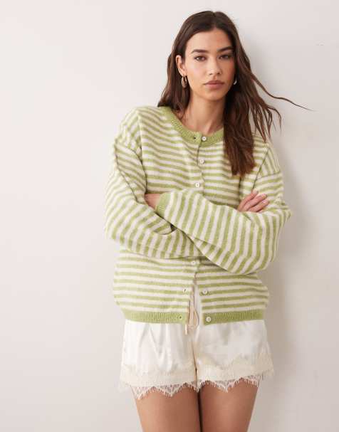 ASOS DESIGN – Pistacjowo-biały lekki kardigan o luźnym kroju w paski - view 1