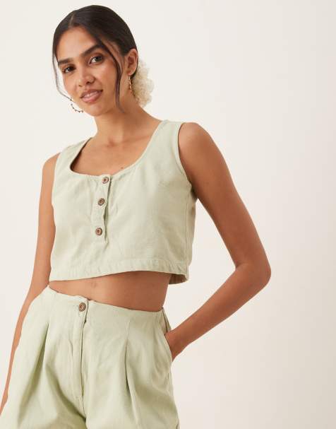 ASOS DESIGN – Pistagegrön jeanstopp med knappar framtill, del av set - view 1