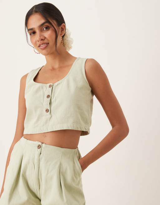 ASOS DESIGN – Pistagegrön jeanstopp med knappar framtill, del av set