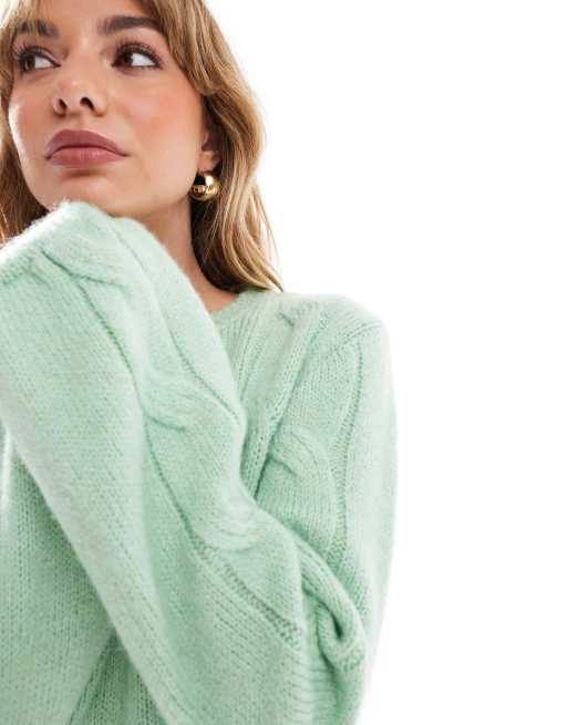 ASOS DESIGN – Pistagegrön, kabelstickad tröja i oversize, 4 av 4