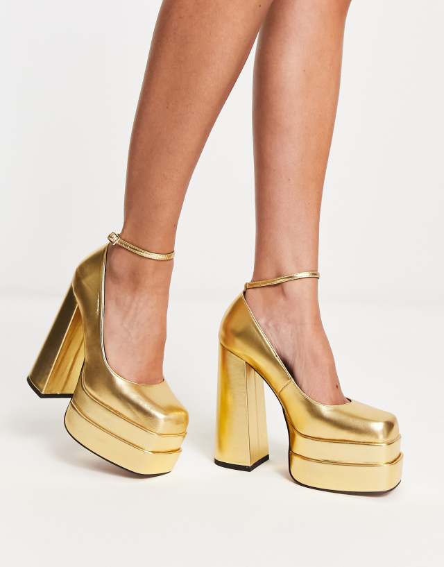 ASOS DESIGN Pistol double platform heeled shoes in gold