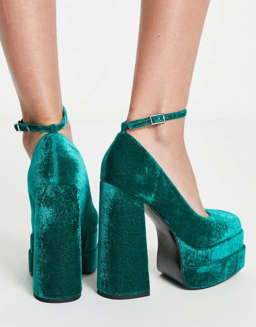 Green velvet platform on sale heels