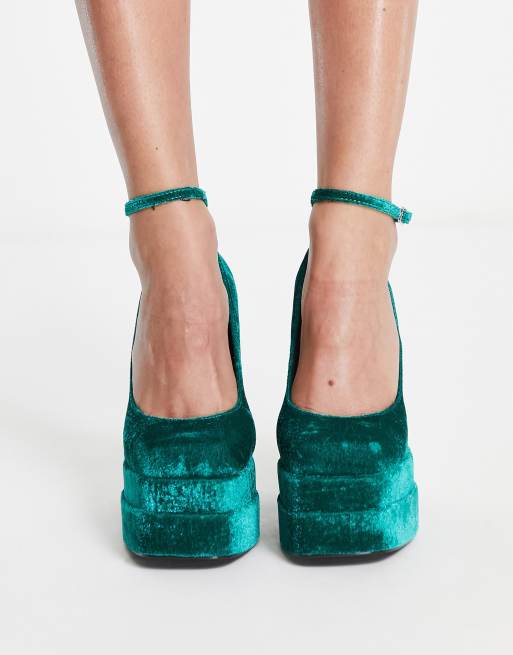 Teal store velvet shoes