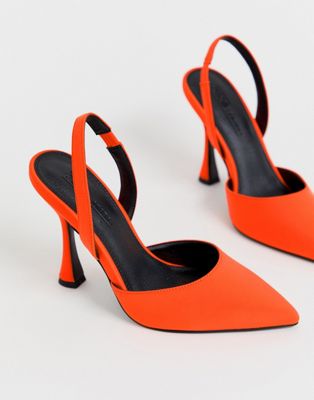ASOS DESIGN Pitcher sling back heels in neon orange | ASOS