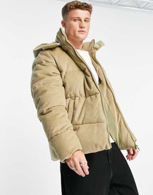 ASOS DESIGN - Piumino a coste con cappuccio removibile, colore cuoio