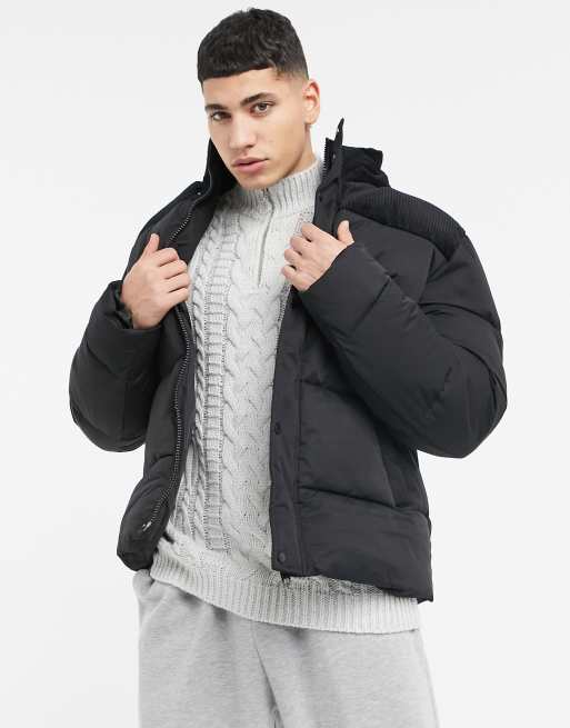 ASOS DESIGN - Piumino con dettagli a coste nero
