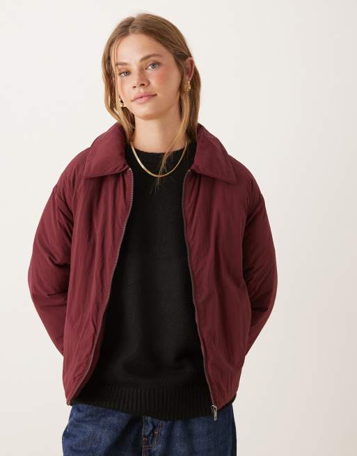 ASOS DESIGN - Piumino corto color bordeaux con colletto