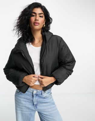 ASOS DESIGN cropped puffer jacket with hood in black - ASOS Price Checker