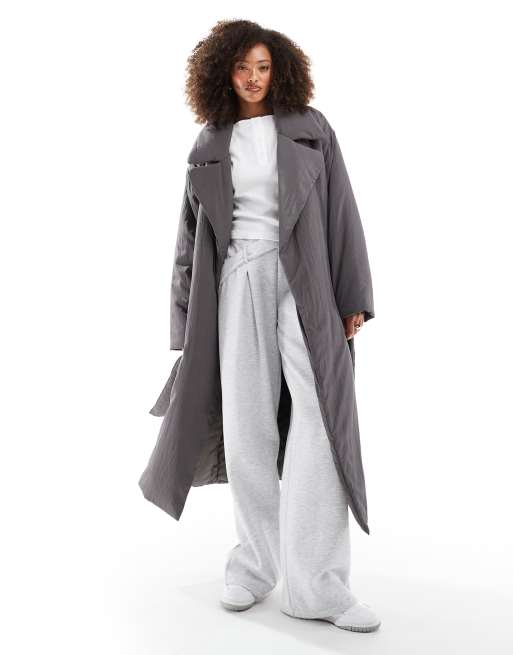 ASOS DESIGN - Piumino liscio taglio lungo color antracite