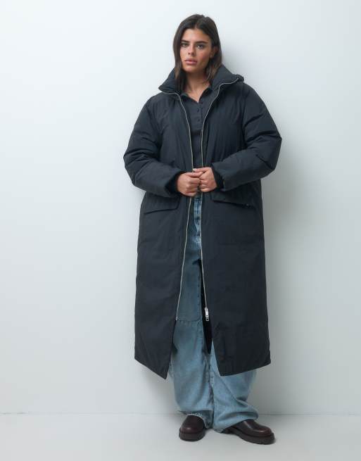 ASOS DESIGN piumino lungo con cappuccio nero, 4 di 4
