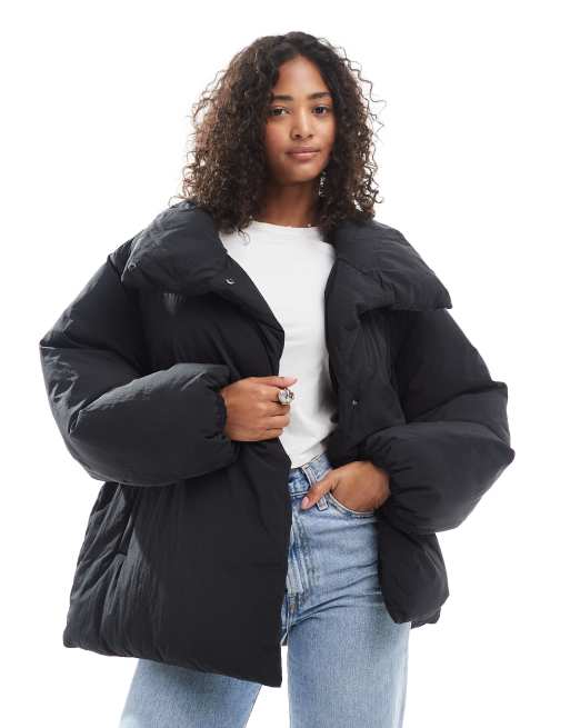 ASOS DESIGN - Piumino nero con collo a imbuto, 3 di 4
