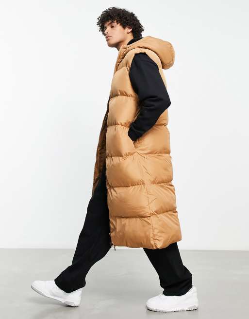 ASOS DESIGN - Piumino smanicato cammello taglio lungo