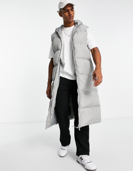 ASOS DESIGN - Piumino smanicato grigio taglio lungo