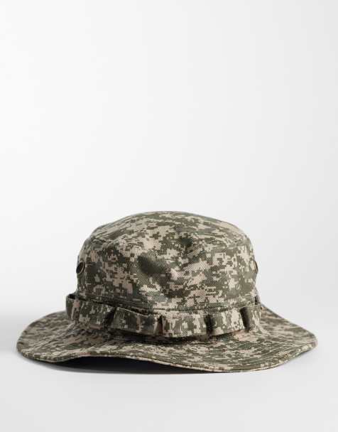 ASOS DESIGN pixelated camouflage bucket hat in khaki - view 1