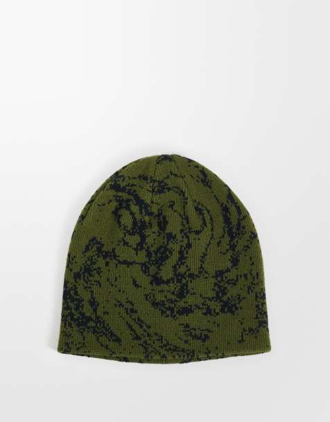 ASOS DESIGN pixelated camouflage skull beanie in green - view 1