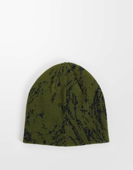 ASOS DESIGN pixelated camouflage skull beanie in green, 3 of 3