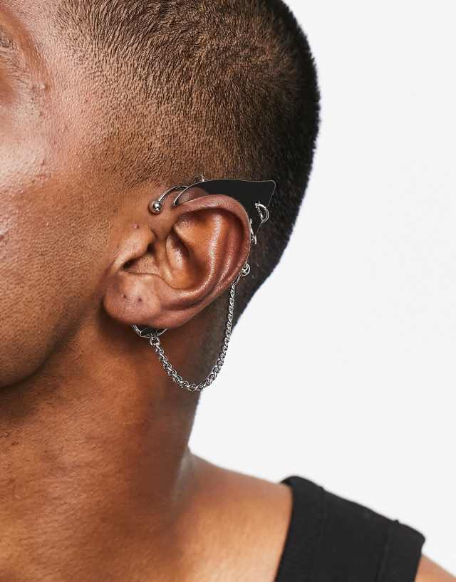 ASOS DESIGN pixie ear cuff pair in silver tone with hoop detail