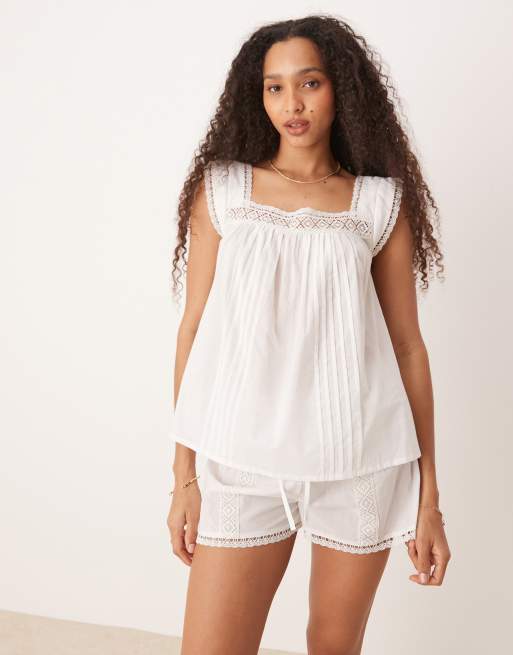 ASOS DESIGN – Piżama wykończona koronką z kwadratowym dekoltem, 2 z 4
