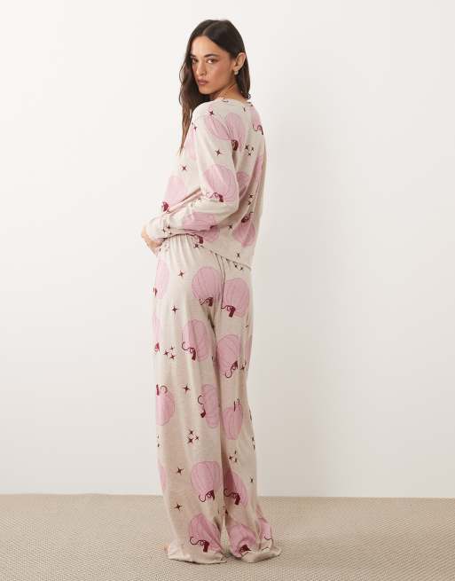 ASOS DESIGN – Piżama z długimi rękawami we wzór w dynie, 4 z 4