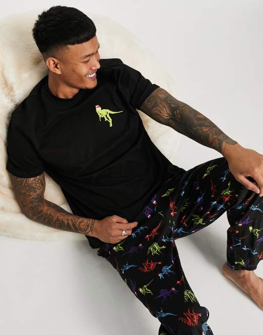ASOS DESIGN – Piżama ze świątecznym nadrukiem w dinozaury 