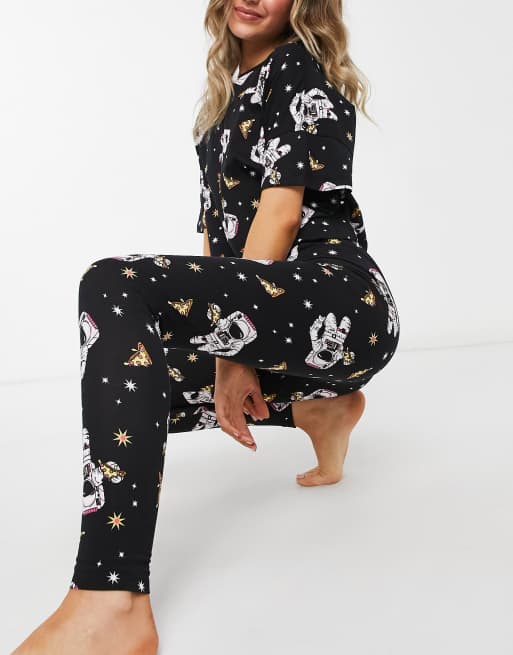 ASOS DESIGN pizza in space tee & legging pajama set in black