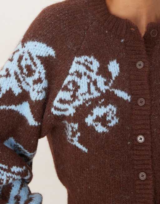 ASOS DESIGN placement floral raglan cardigan in chocolate, 4 of 4
