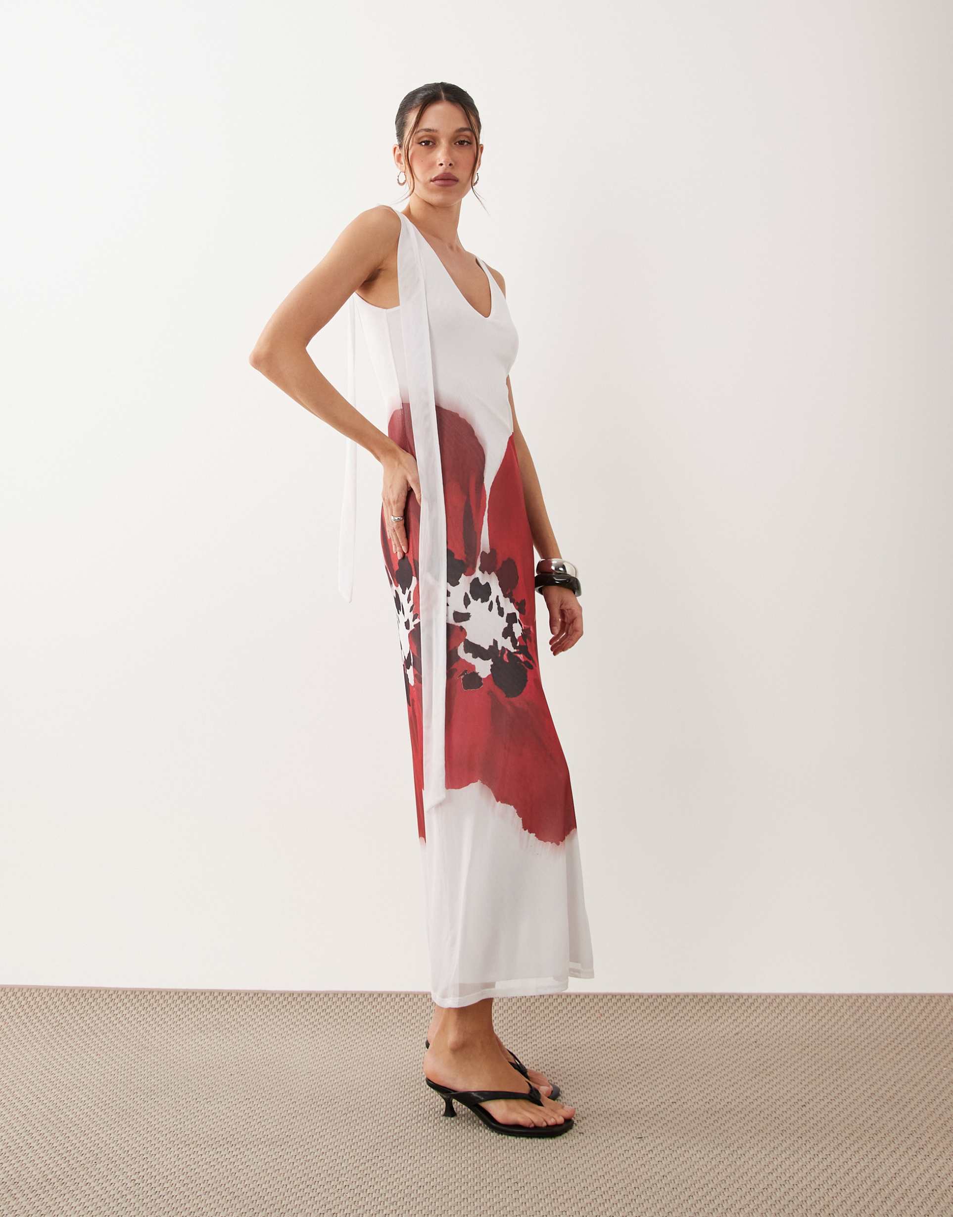 asos design placement print midi dress in white