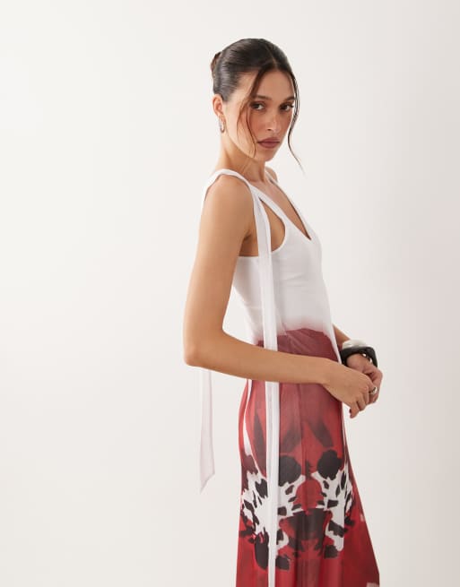 ASOS DESIGN placement print midi dress in white, 4 of 4
