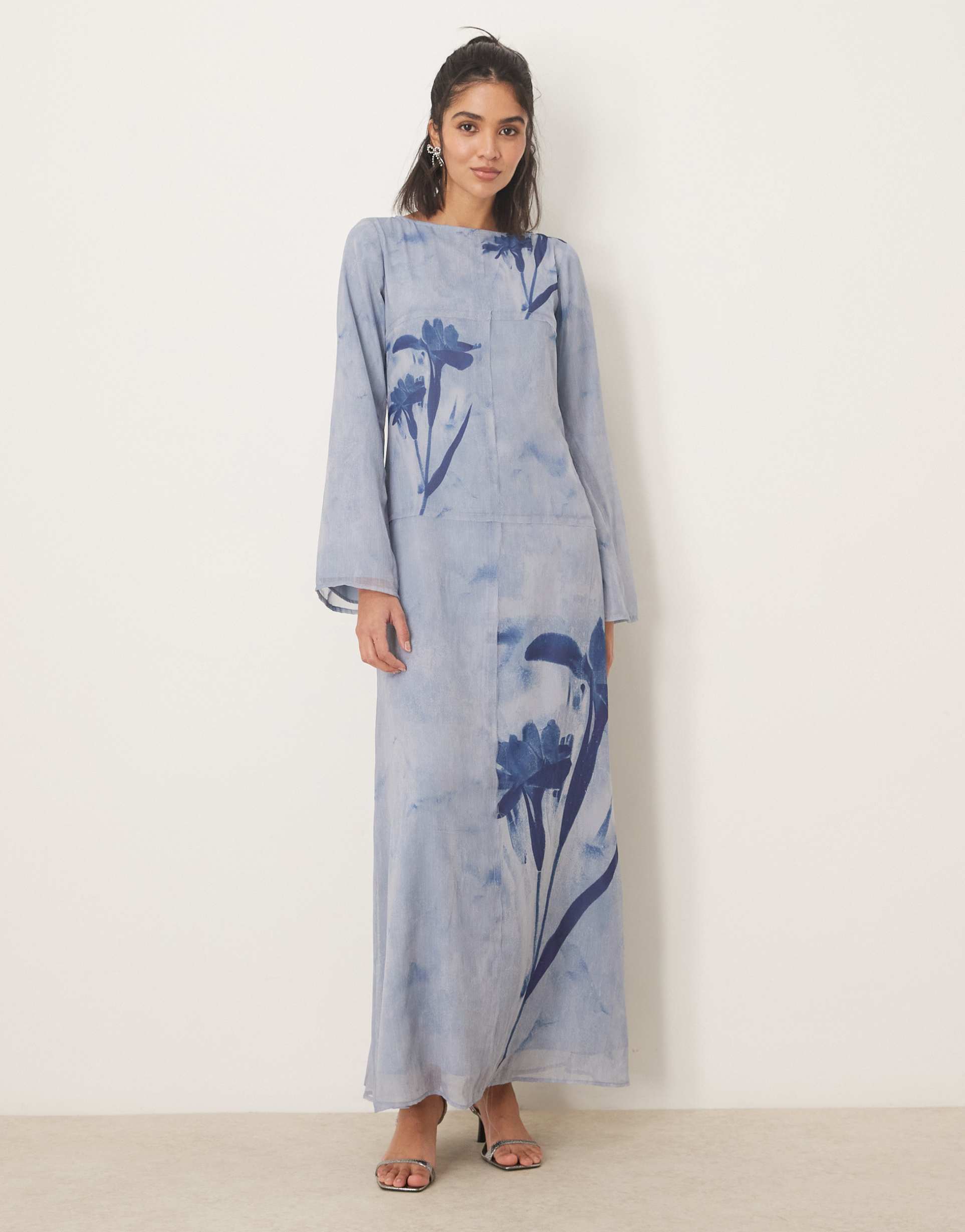 asos design placement print raw seam detail maxi dress