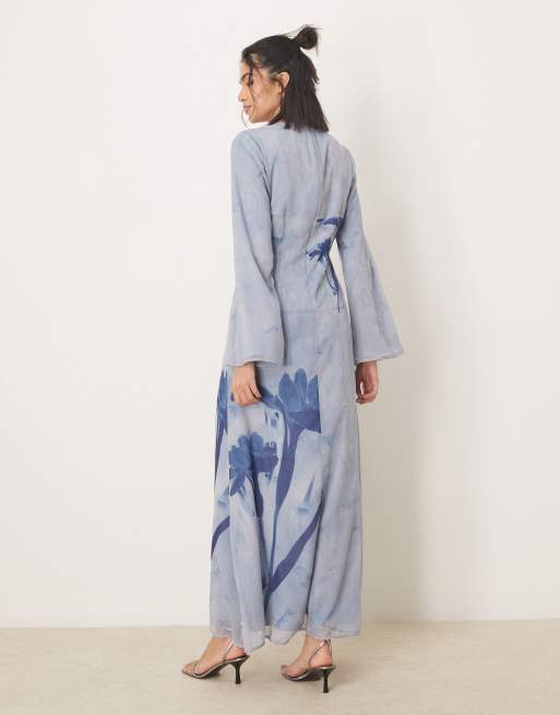 ASOS DESIGN placement print raw seam detail maxi dress
