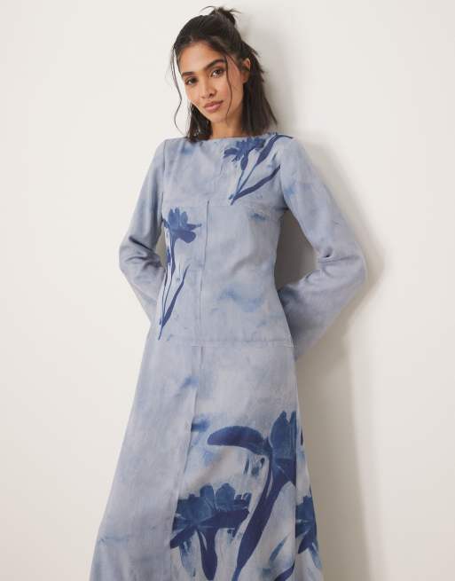 ASOS DESIGN placement print raw seam detail maxi dress