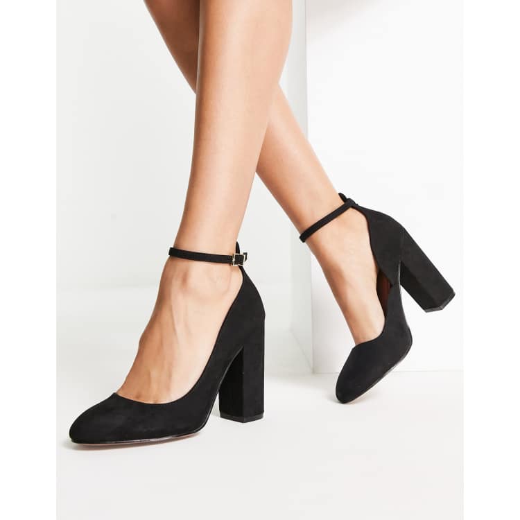 Black block heel clearance court shoes with strap