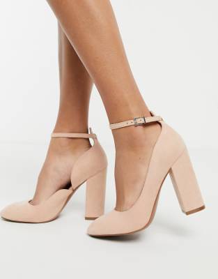 ASOS DESIGN Placid high block heels in blush-Neutral