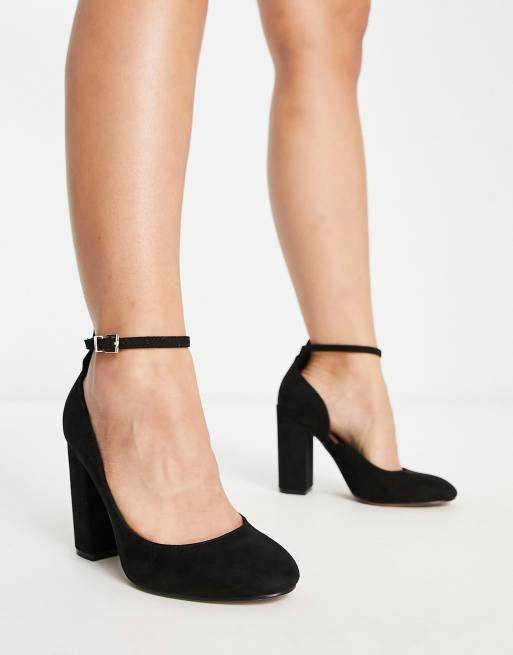 ASOS DESIGN - Sydney - Scarpe pianta larga con tacco medio in nero con  cinturino posteriore 