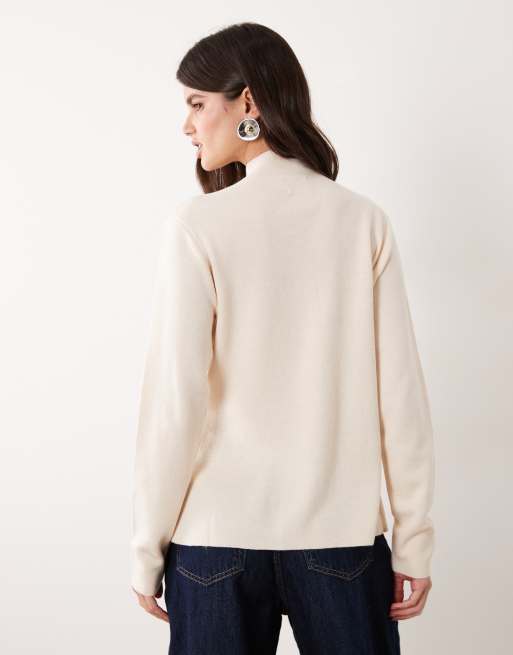 ASOS DESIGN placket detail high neck button through cardigan in cream, 4 of 4