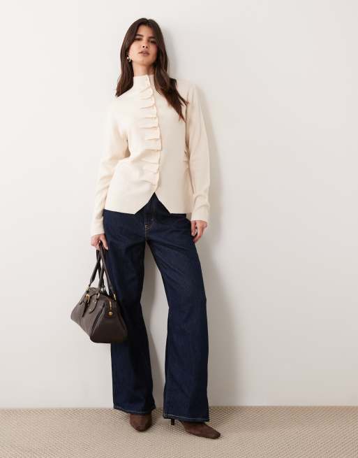 ASOS DESIGN placket detailing high neck button up cardigan in cream, 3 of 4