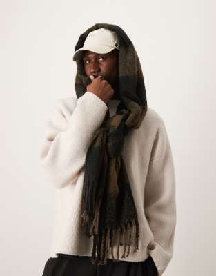 Asos Design Plaid Blanket Scarf In Brown