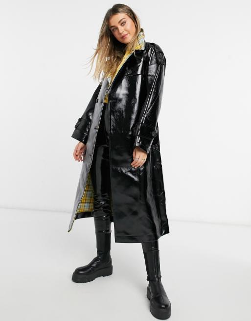 PrettyLittleThing, Jackets & Coats, Plt Black Vinyl Monogram Trench