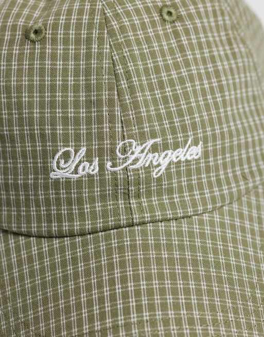 ASOS DESIGN plaid cap with embroidery in green , 3 of 3
