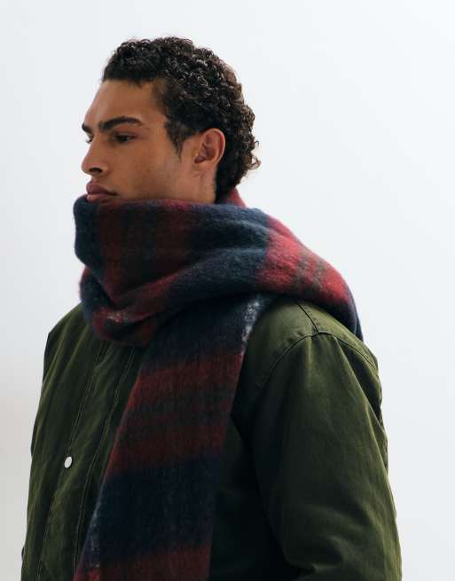 ASOS DESIGN plaid check brushed scarf in brown, 2 of 3