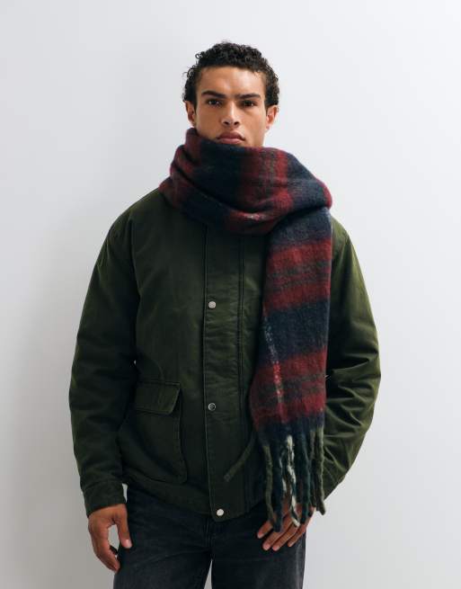 ASOS DESIGN plaid check brushed scarf in brown, 3 of 3