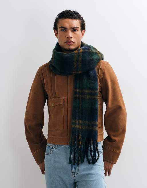 ASOS DESIGN plaid check brushed scarf in green, 2 of 3