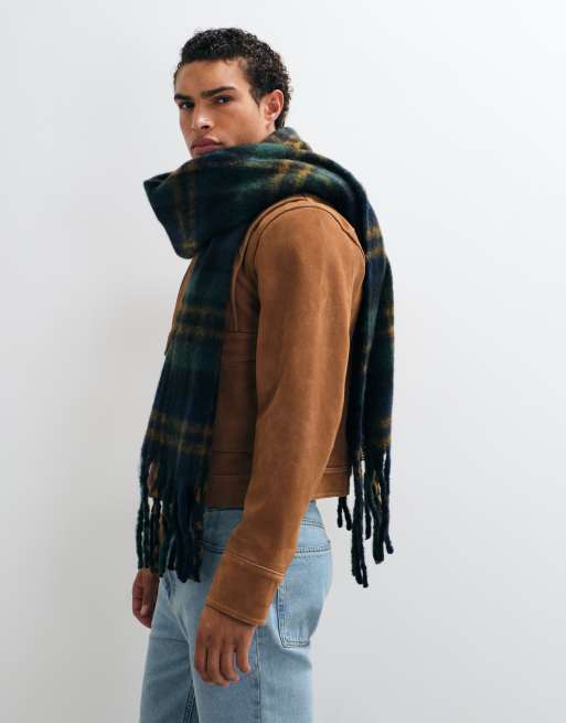 ASOS DESIGN plaid check brushed scarf in green, 3 of 3