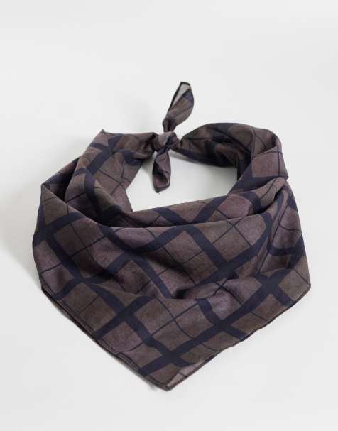 ASOS DESIGN plaid print cotton bandana in brown - view 1