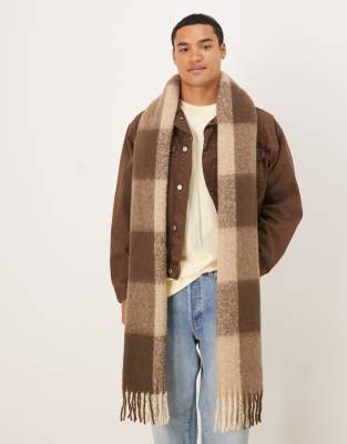 Asos Design Plaid Scarf In Brown