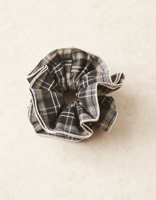 ASOS DESIGN plaid scrunchie in black and gray