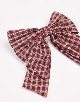 Asos Design Plaid Tartan Hair Bow In Red